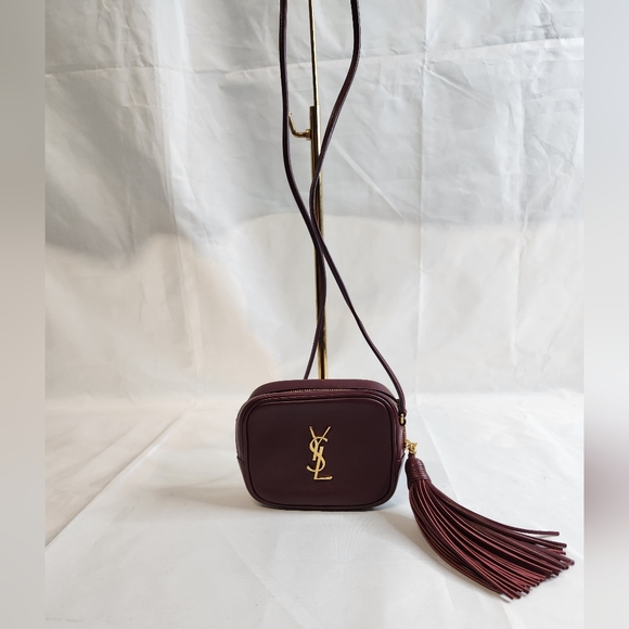 Authentic Saint Laurent maroon Super Mini Camera Bag and Tassel - Picture 2 of 7